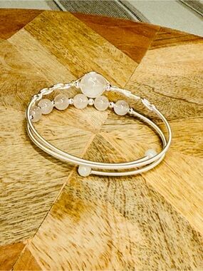 Silver and Clear Bead Women's Bracelet Set - Elegant Silver-Tone Stack
